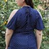 Plus Polka Dot Cold Shoulder Short Sleeve Back Self-tie Top Tops