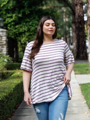 Plus Stripe Bell Short Sleeve Top Tops