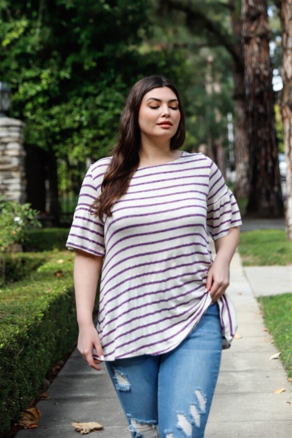 Plus Stripe Bell Short Sleeve Top Tops