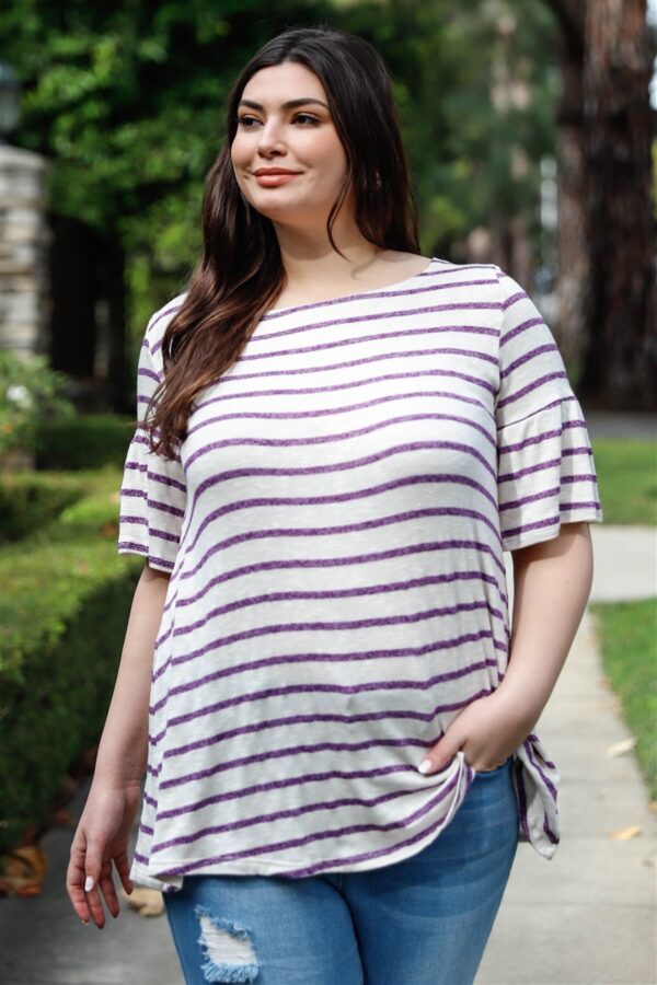 Plus Stripe Bell Short Sleeve Top Tops