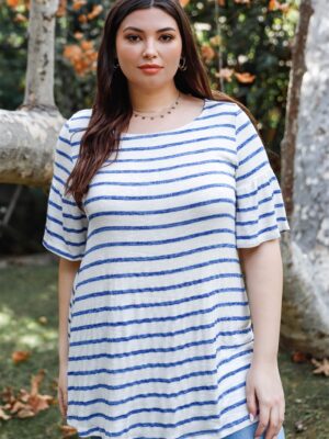 Plus Stripe Bell Short Sleeve Top Tops