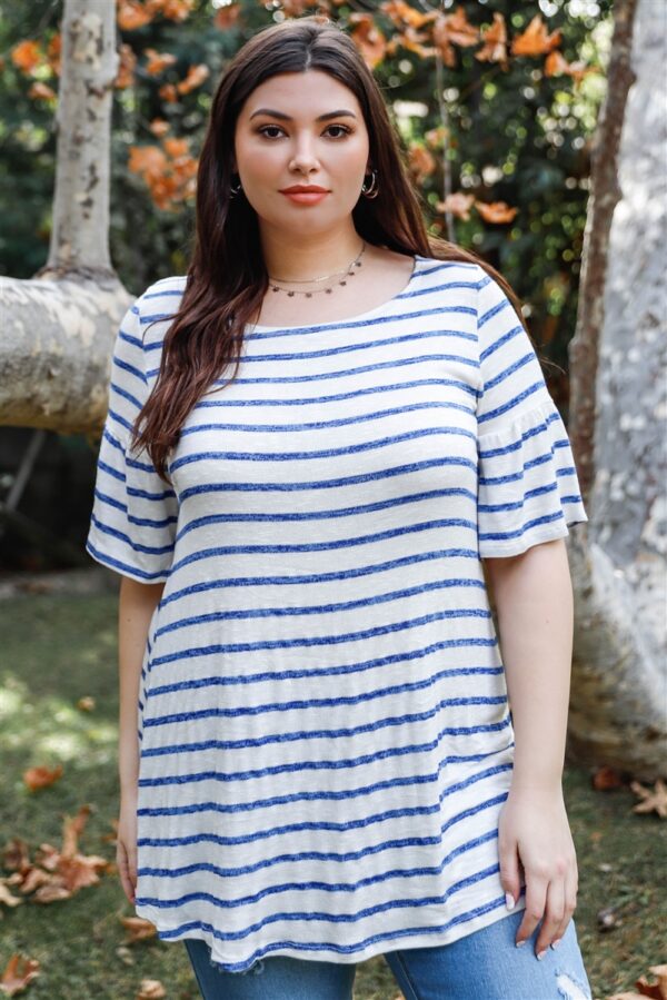 Plus Stripe Bell Short Sleeve Top Tops