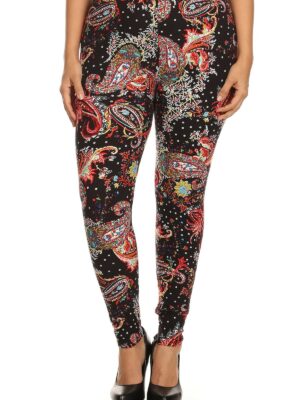 Multi-color Paisley Print, Banded, Full Length Leggings In A Fitted Style Wi… Bottoms