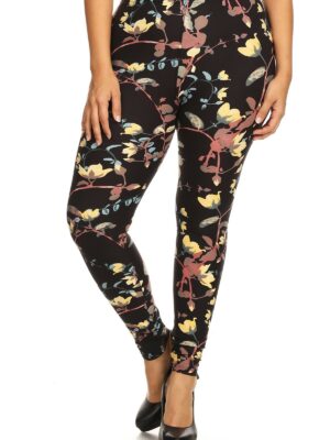 Plus Size Floral Print, Full Length Leggings In A Slim Fitting Style With A … Bottoms