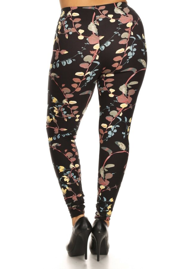 Plus Size Floral Print, Full Length Leggings In A Slim Fitting Style With A … Bottoms