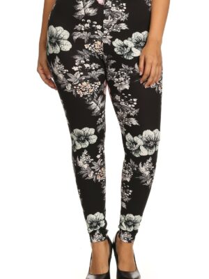 Plus Size Floral Graphic Printed Jersey Knit Legging With Elastic Waistband … Bottoms