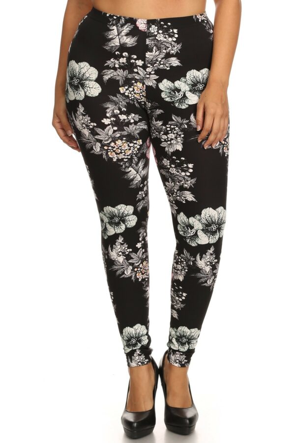 Plus Size Floral Graphic Printed Jersey Knit Legging With Elastic Waistband … Bottoms