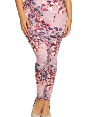 Plus Size Floral Print, Full Length Leggings In A Slim Fitting Style With A … Bottoms