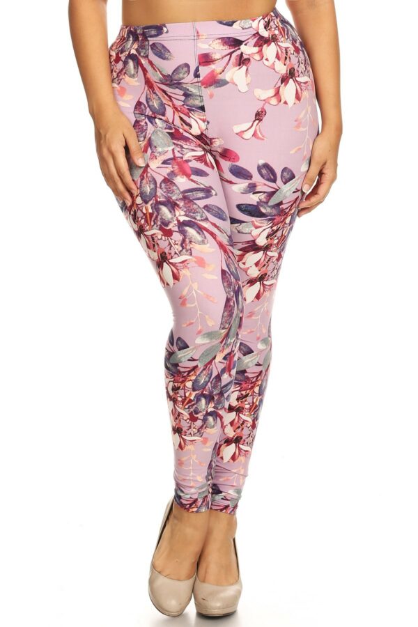 Plus Size Floral Print, Full Length Leggings In A Slim Fitting Style With A … Bottoms