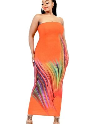 Plus Sleeveless Color Gradient Tube Top Maxi Dress Rompers