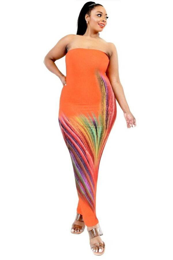 Plus Sleeveless Color Gradient Tube Top Maxi Dress Rompers