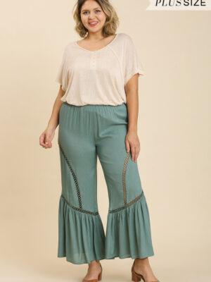 Wide Leg Elastic Waist Lace Tape Pants Bottoms