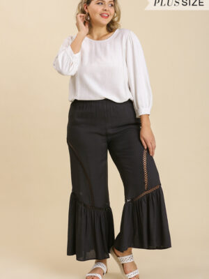 Wide Leg Elastic Waist Lace Tape Pants Bottoms