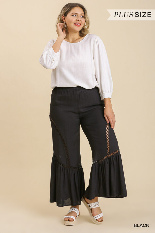 Wide Leg Elastic Waist Lace Tape Pants Bottoms