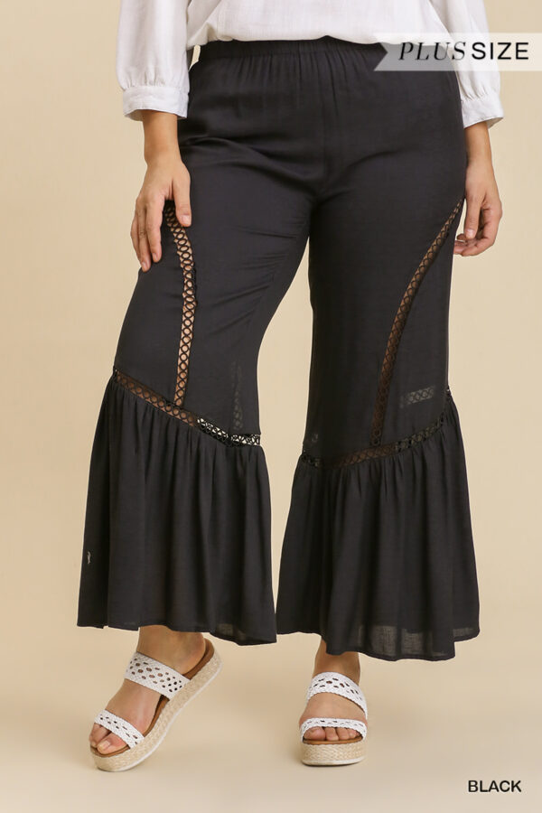 Wide Leg Elastic Waist Lace Tape Pants Bottoms