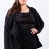 Plus Black Lurex Draped Collar Side Zip Up Lightweight Jacket outerwear