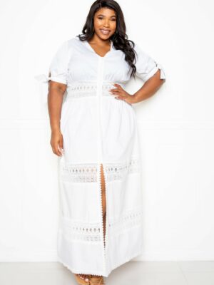 Puff Sleeve Maxi Dress With Lace Insert Dresses