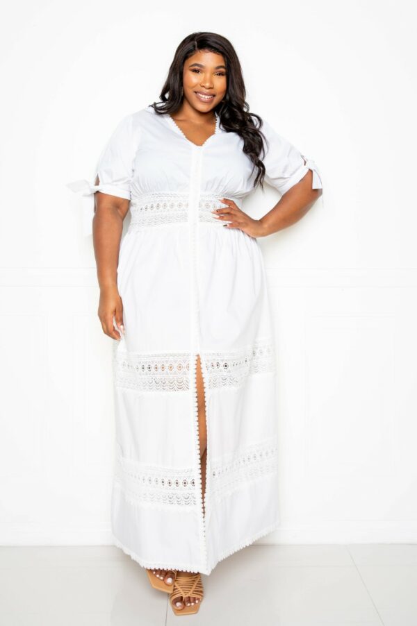 Puff Sleeve Maxi Dress With Lace Insert Dresses