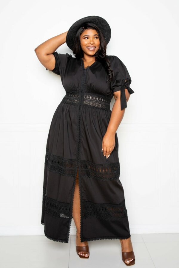 Puff Sleeve Maxi Dress With Lace Insert Dresses