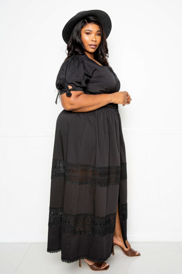 Puff Sleeve Maxi Dress With Lace Insert Dresses