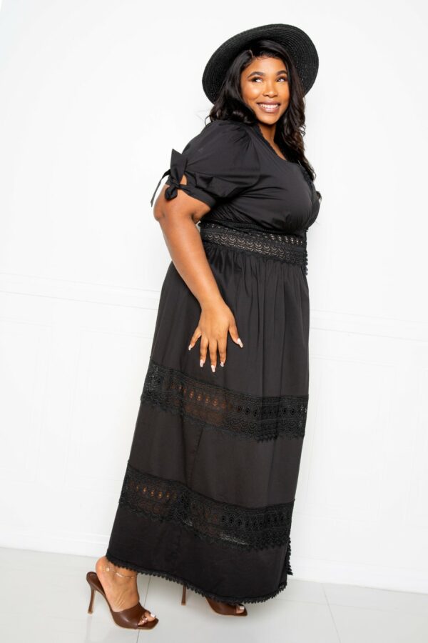 Puff Sleeve Maxi Dress With Lace Insert Dresses