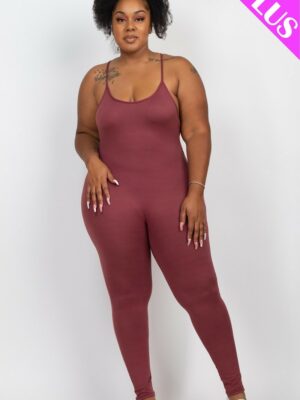 Plus Size Solid Bodycon Cami Jumpsuit Rompers