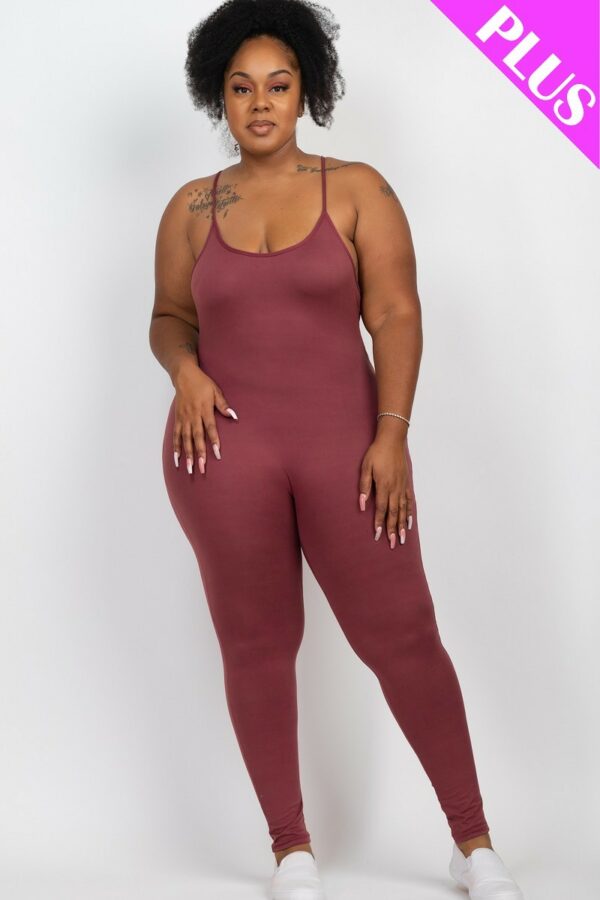 Plus Size Solid Bodycon Cami Jumpsuit Rompers