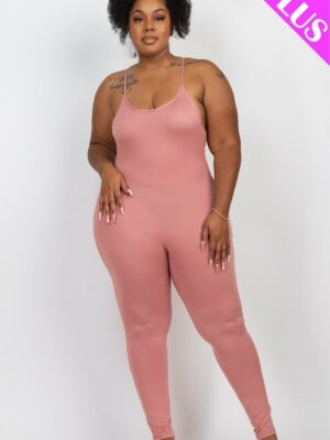 Plus Size Solid Bodycon Cami Jumpsuit Rompers