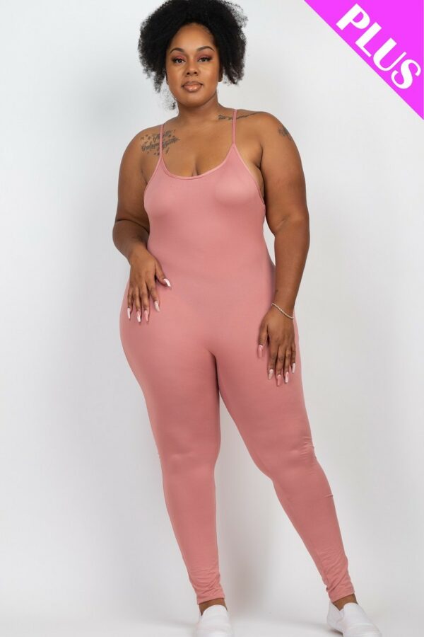 Plus Size Solid Bodycon Cami Jumpsuit Rompers