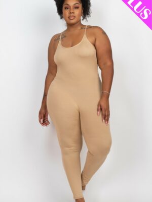 Plus Size Solid Bodycon Cami Jumpsuit Rompers