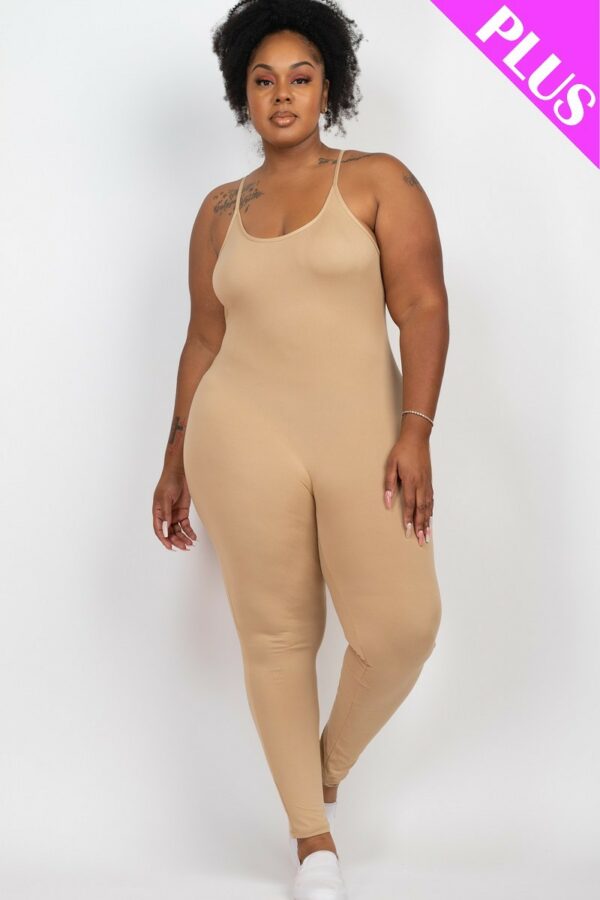 Plus Size Solid Bodycon Cami Jumpsuit Rompers