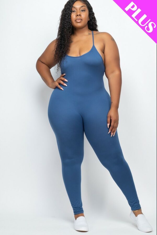 Plus Size Solid Bodycon Cami Jumpsuit Rompers