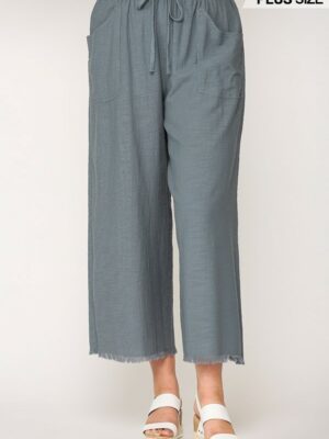 Frayed Wide Leg Pants With Pockets Bottoms