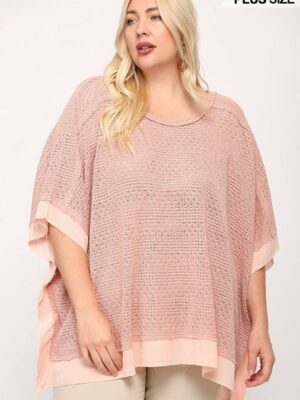 Light Knit And Woven Mixed Boxy Top With Poncho Sleeve Tops