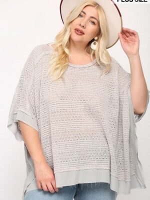 Light Knit And Woven Mixed Boxy Top With Poncho Sleeve Tops