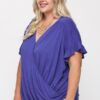 Solid Viscose Knit Surplice Top With Ruffle Sleeve Tops