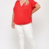 Solid Viscose Knit Surplice Top With Ruffle Sleeve Tops