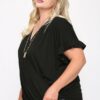 Solid Viscose Knit Surplice Top With Ruffle Sleeve Tops