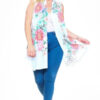 Floral Print, Open Front Vest With An Asymmetric Hem. outerwear