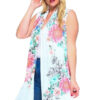 Floral Print, Open Front Vest With An Asymmetric Hem. outerwear