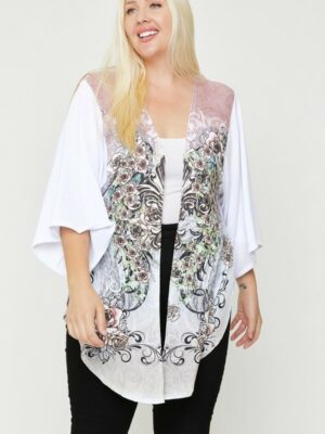 Floral Wings Sublimation Print, Long Body Cardigan Tops