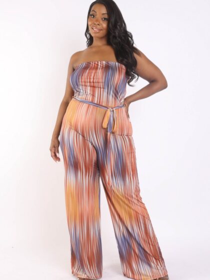 Printed Tube Jumpsuit With Self Belt Rompers