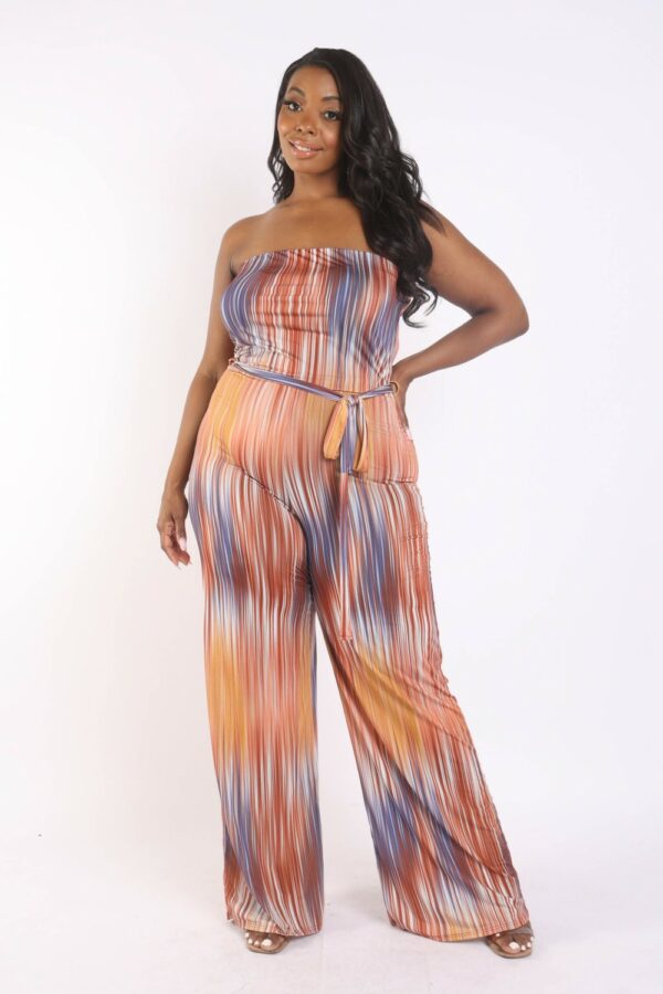 Printed Tube Jumpsuit With Self Belt Rompers