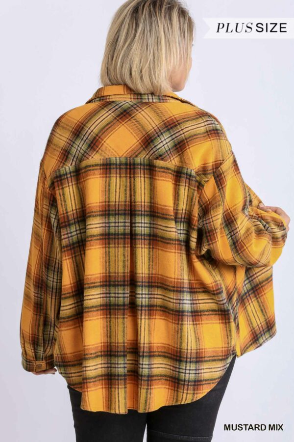 Plaid Collar Button Down Overshirt With Front Pockets Tops