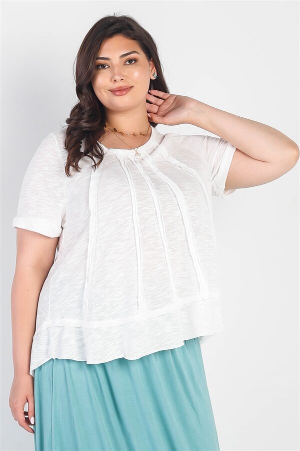 Plus White Trim Detail Round Neck Short Sleeve Top Tops