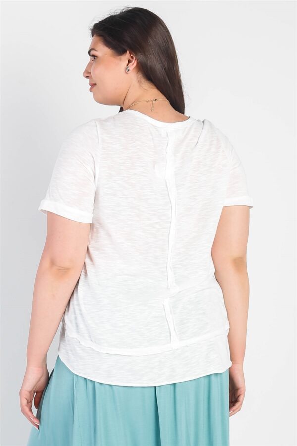 Plus White Trim Detail Round Neck Short Sleeve Top Tops