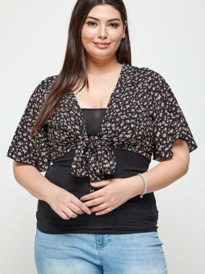 Plus Size Ditsy Floral Print Cropped Bolero Cardigan Tops