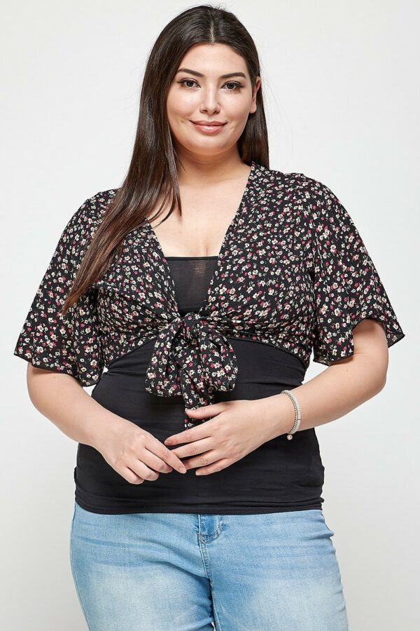 Plus Size Ditsy Floral Print Cropped Bolero Cardigan Tops