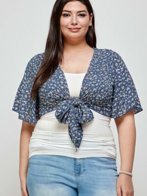 Plus Size Ditsy Floral Print Cropped Bolero Cardigan Tops