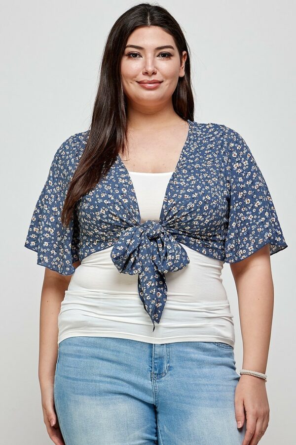 Plus Size Ditsy Floral Print Cropped Bolero Cardigan Tops